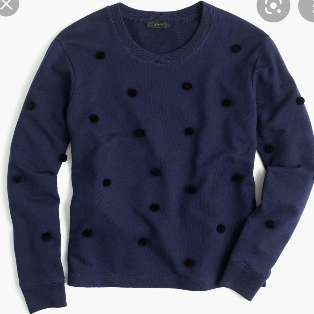 J. Crew navy sweatshirt with pom pom dots size S